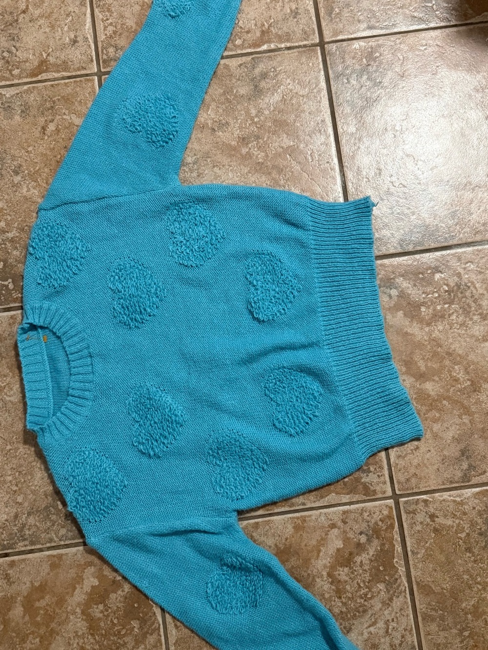 Bright Turquoise Crewneck Sweater with Textured Dot Detail - Women